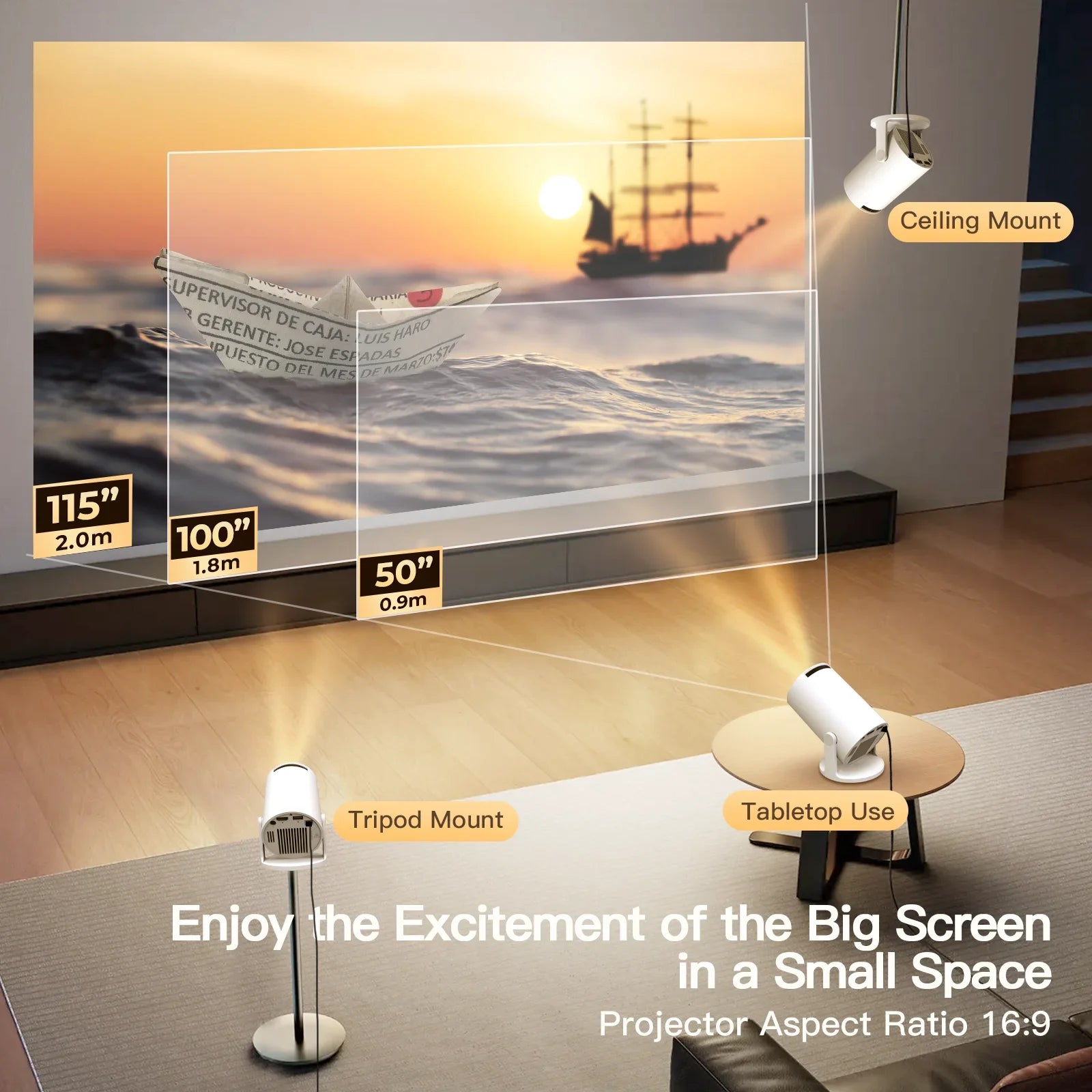 4K Mini Projector - Portable Home Theater with WiFi & Bluetooth