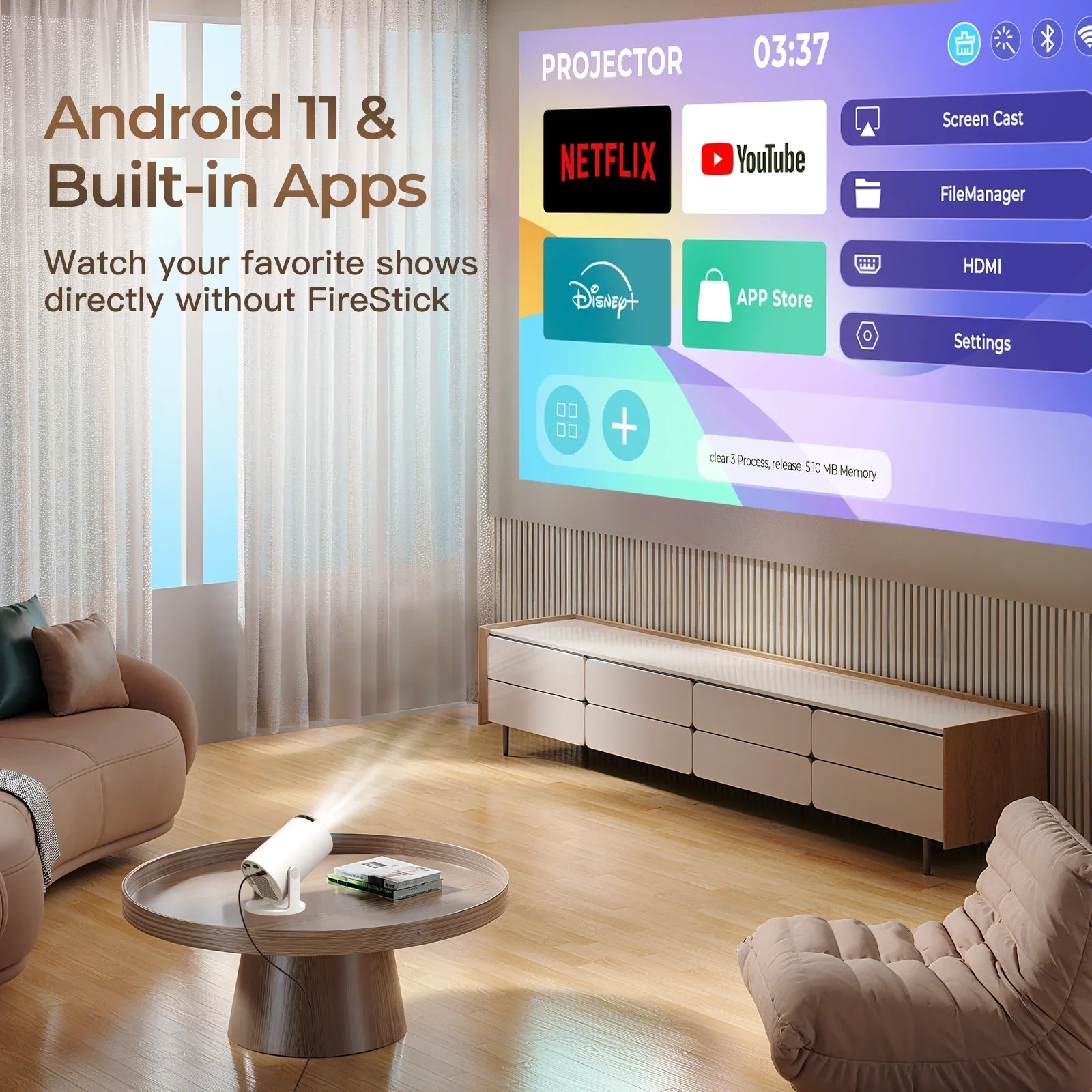 4K Mini Projector - Portable Home Theater with WiFi & Bluetooth