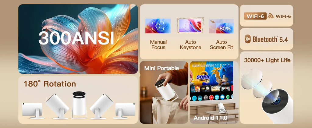 4K Mini Projector - Portable Home Theater with WiFi & Bluetooth