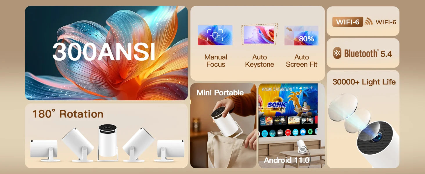 4K Mini Projector - Portable Home Theater with WiFi & Bluetooth